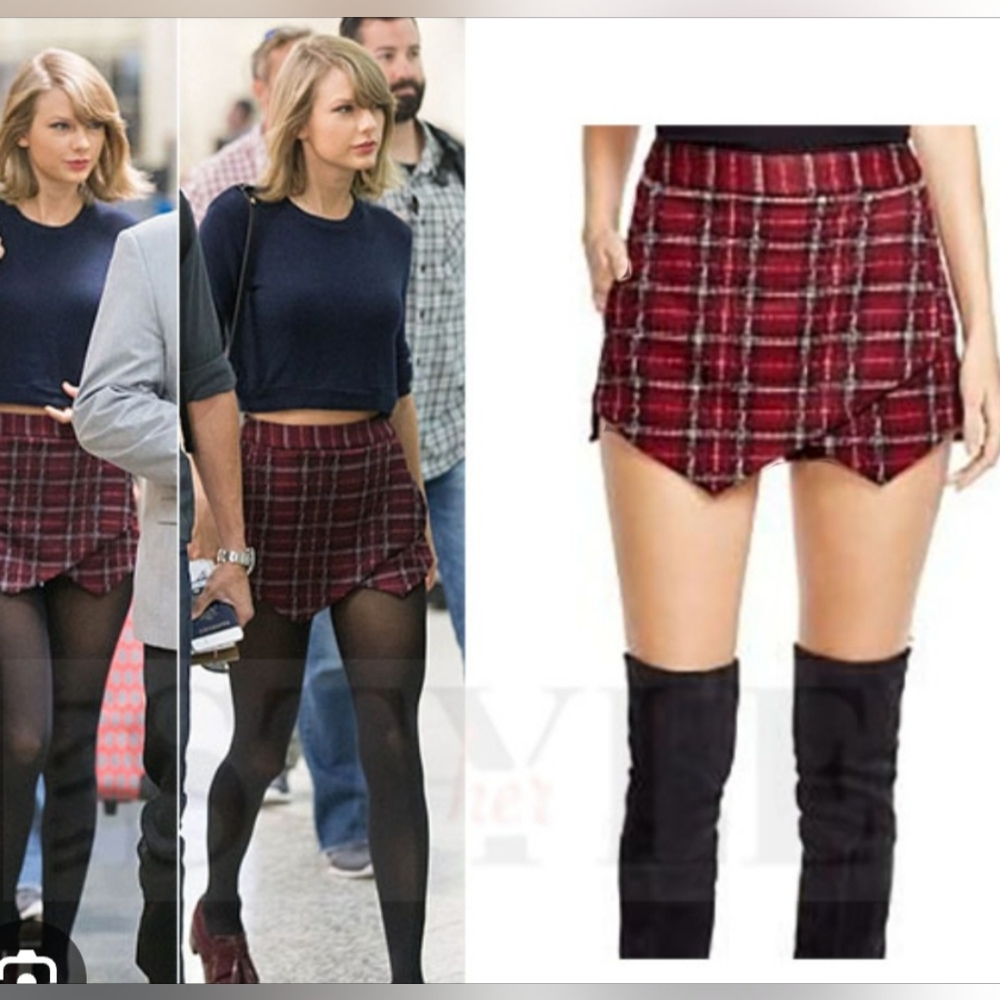 Aqua Plaid Skort Red Black Combo NWT L $68 ASO Celebrity
